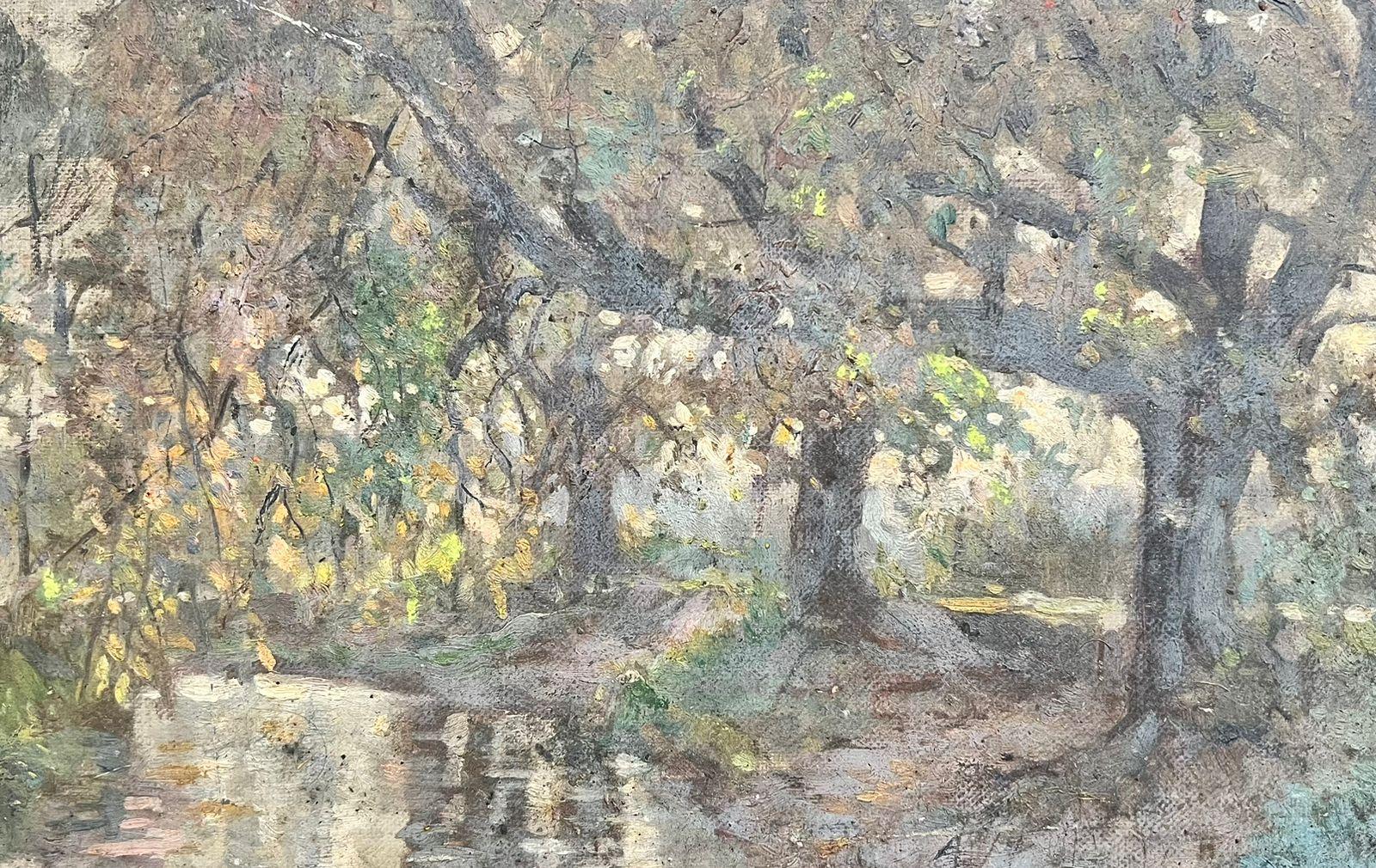 Ancien paysage victorien anglais à l'huile, paysage par le ruisseau - Victorien Painting par Antique English 