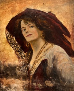 Antique Victorian English Oil - Fine Posed Lady Portrait