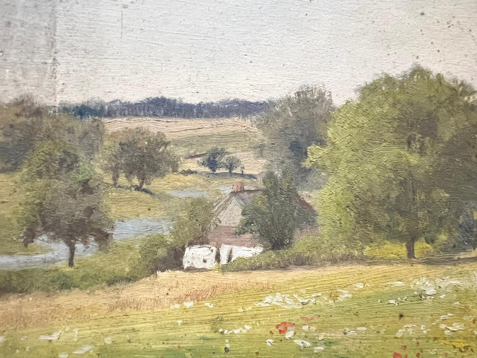 Antique Victorian English Oil Large Poppy Field Landscape 3