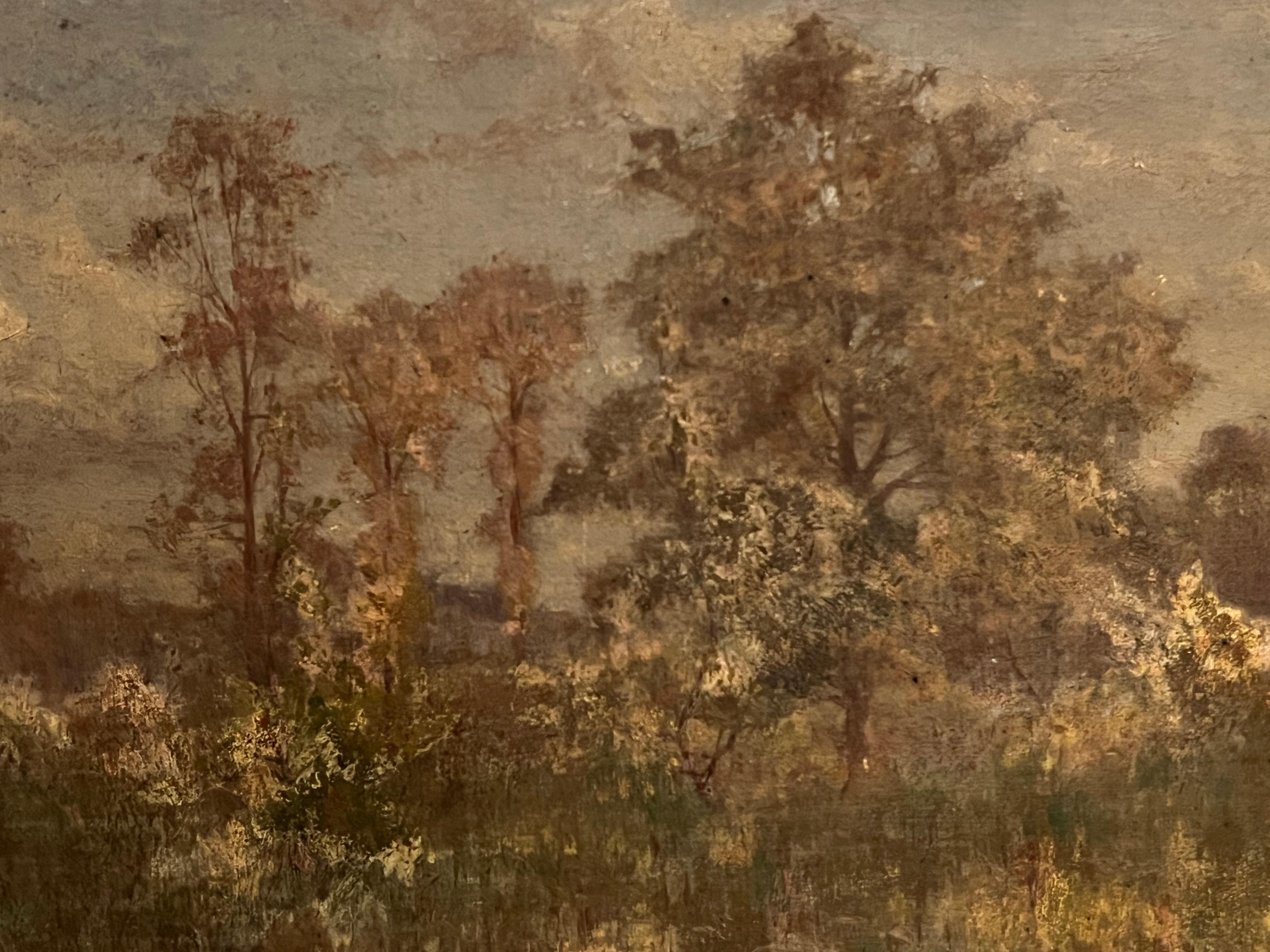 Antikes viktorianisches englisches Ölgemälde – Musky-grüne Landschaft – Painting von Antique English 