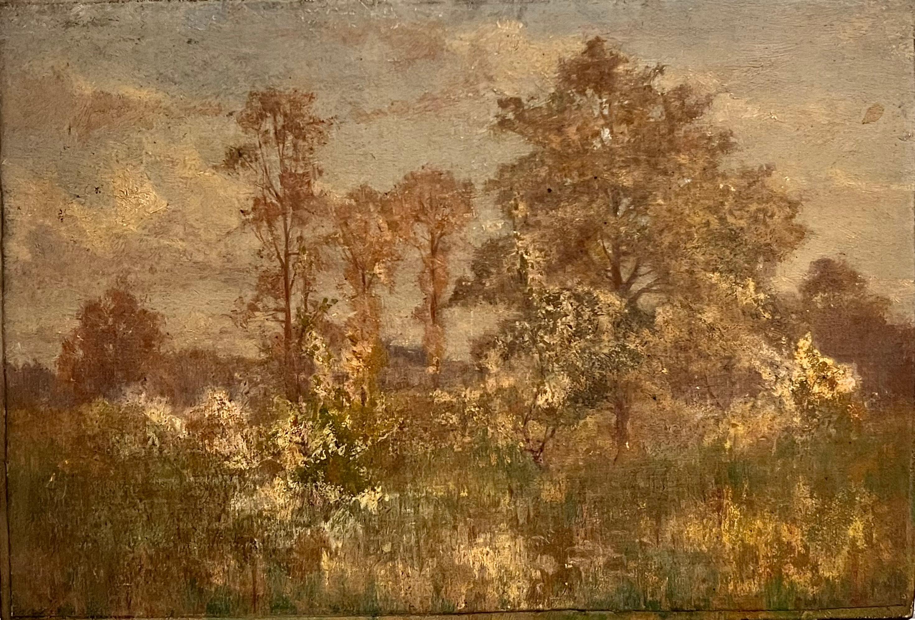 Antique English  Landscape Painting - Antique Victorian English Oil - Musky Green Landscape