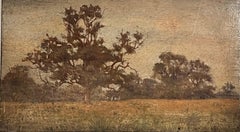 Antique Victorian English Oil - Open Green Field Landscape