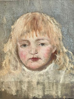 Antique Victorian English Oil Portrait Of A Young Blonde Girl
