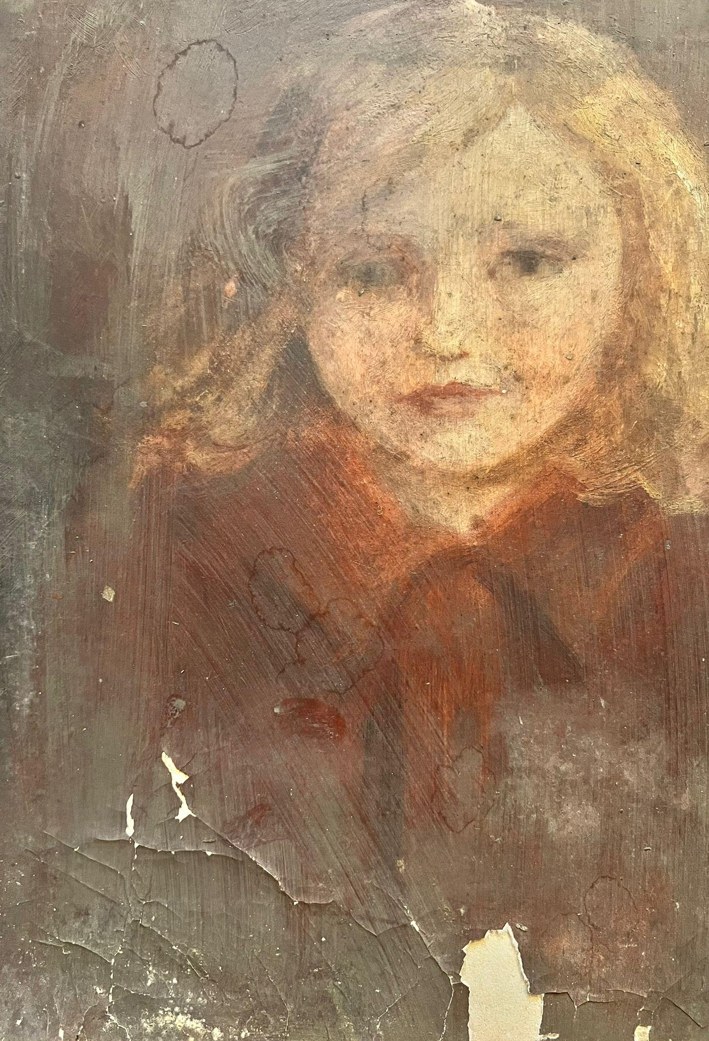 Artist/ School: English School, late 19th/ early 20th century.
The painting came from a large collection of works by one artist. A very few of them are signed what looks to be 'F. Wardle'. 

Title: Young Girl Portrait

Medium: oil on board,
