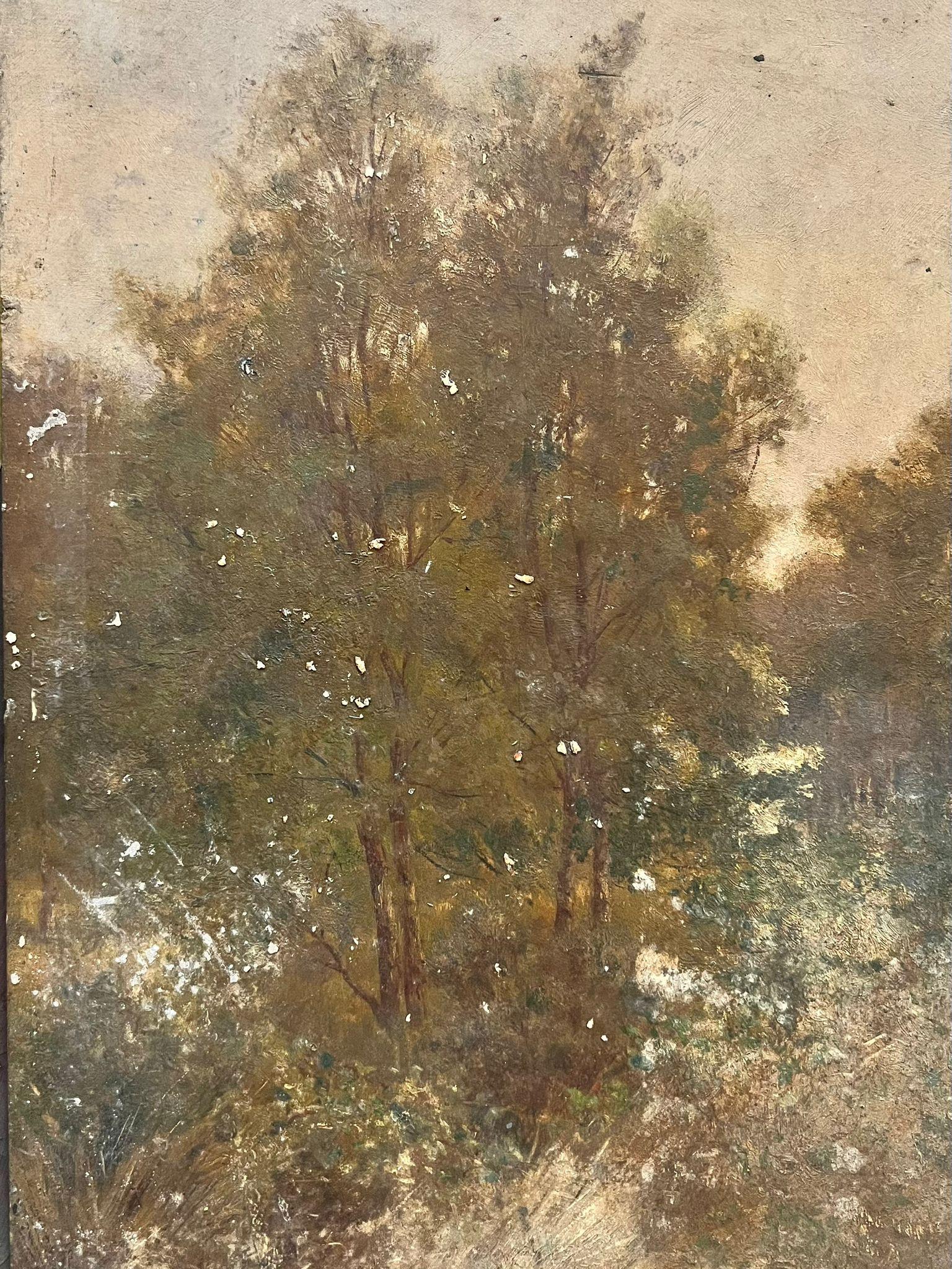 Landscape Painting Antique English  - Ancien paysage anglais victorien à l
huile de deux grands arbres