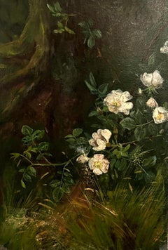 Antique Victorian English Oil Wild Meadow White Flowers