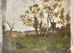Antique Victorian English Oil Winter Tree's Woodland Landscape