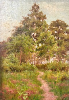 Antique Victorian English Oil Woodland Pathway Leading To The Stream