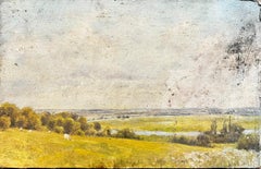 Antique Victorian English Open Sheep Field Landscape