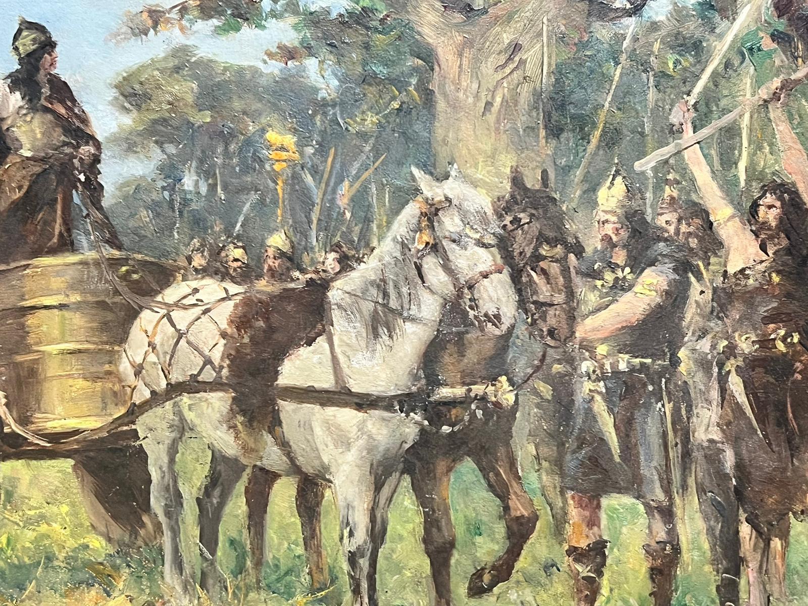 Antique Victorian English Romans Ready For Battle Horse & Cart Landscape - Painting by Antique English 