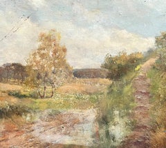 Antique Victorian English Round The Country Path Field Landscape