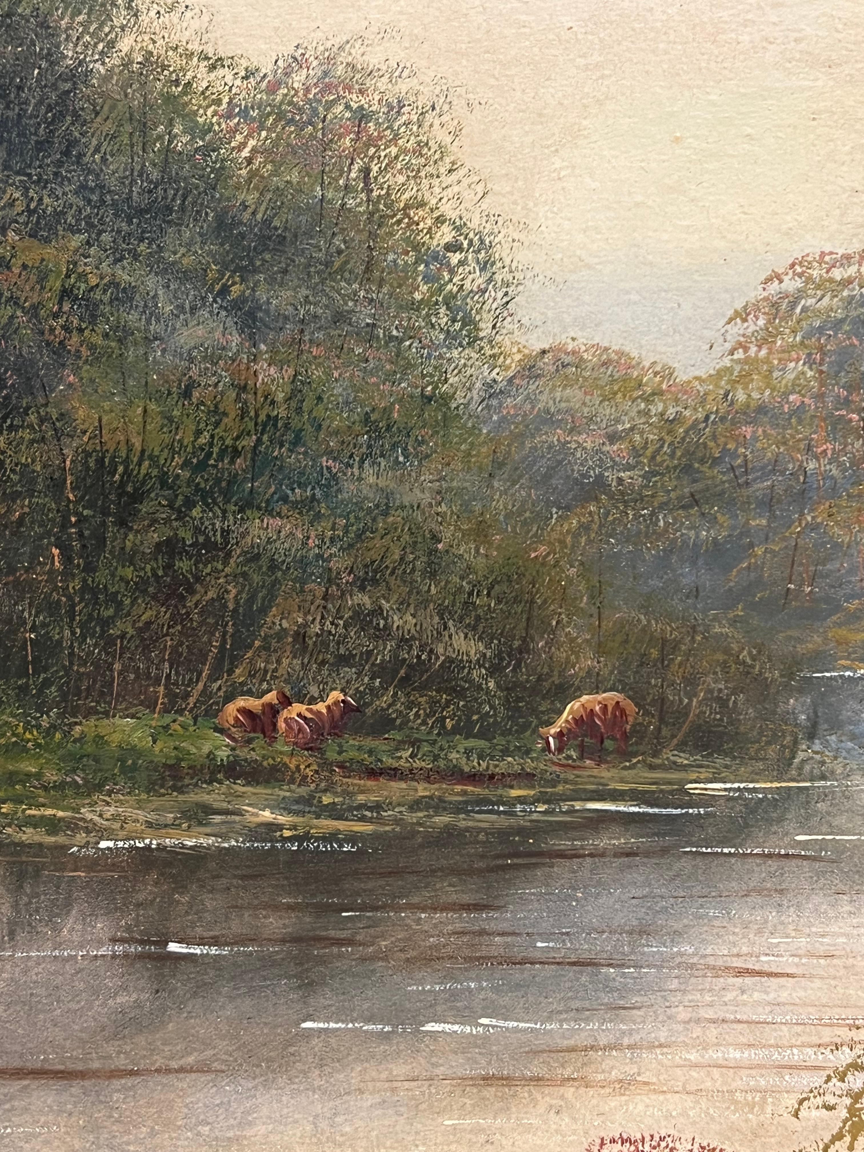 Paysage pastoral Tranquil River Grazing Banks of Sunset River Landscape en vente 2