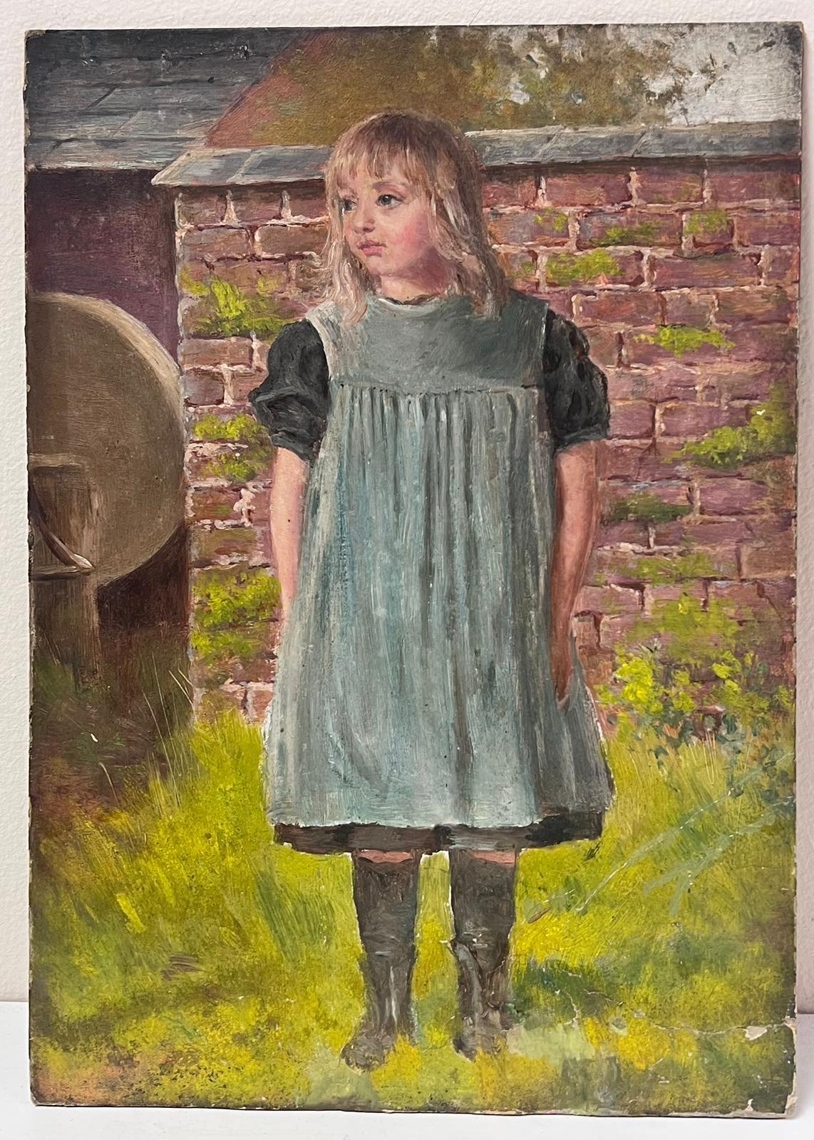 Artist/ School: English School, late 19th/ early 20th century.
The painting came from a large collection of works by one artist. A very few of them are signed what looks to be 'F. Wardle'. 

Title: The Village Girl

Medium: oil on board,