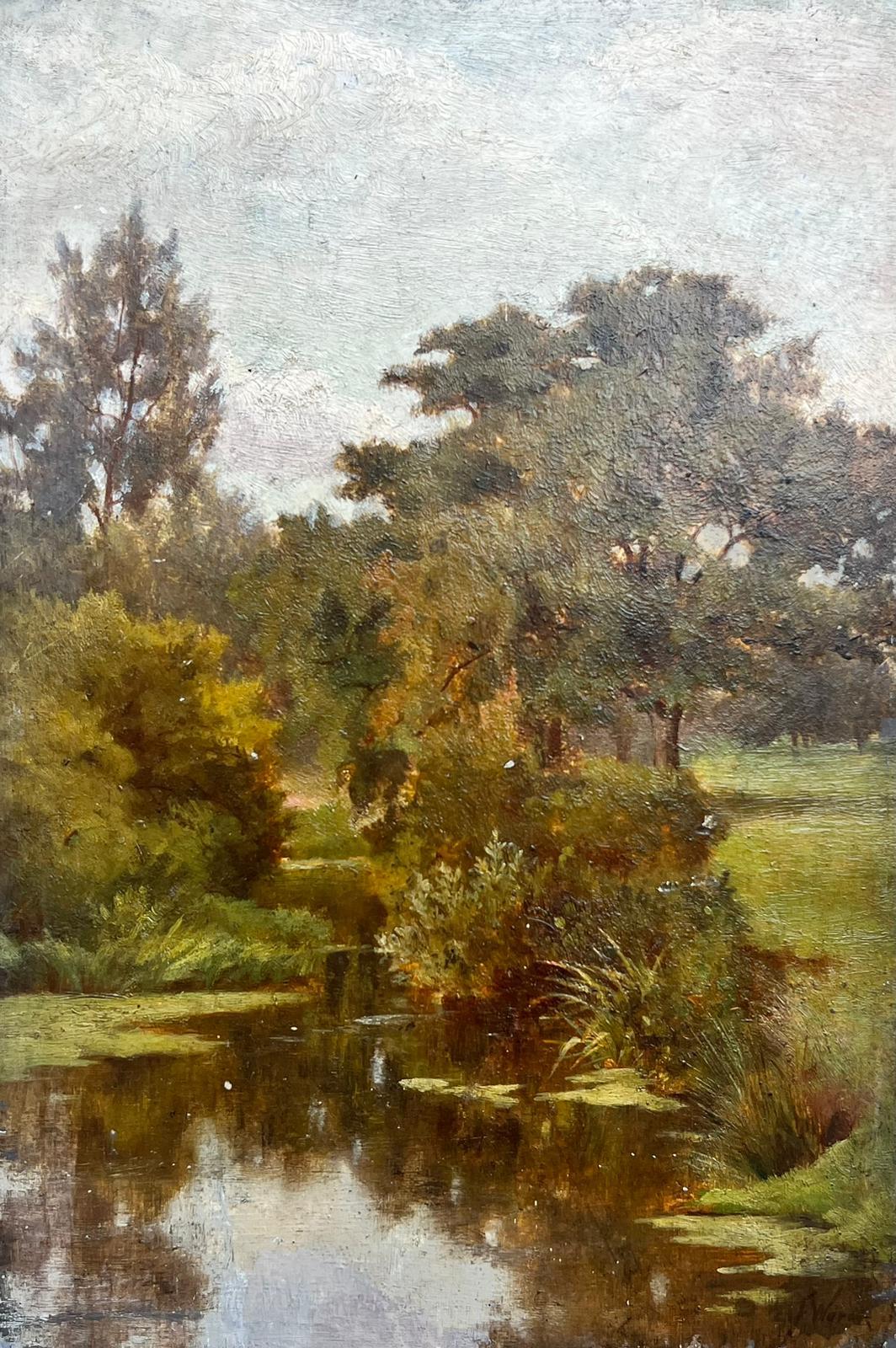 Victorian English Oil Woodland River Landscape with Pond  1