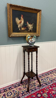 Antique English 4-Post Barley Twist Pedestal Plant Stand Jacobean Oak 39.5" Tall