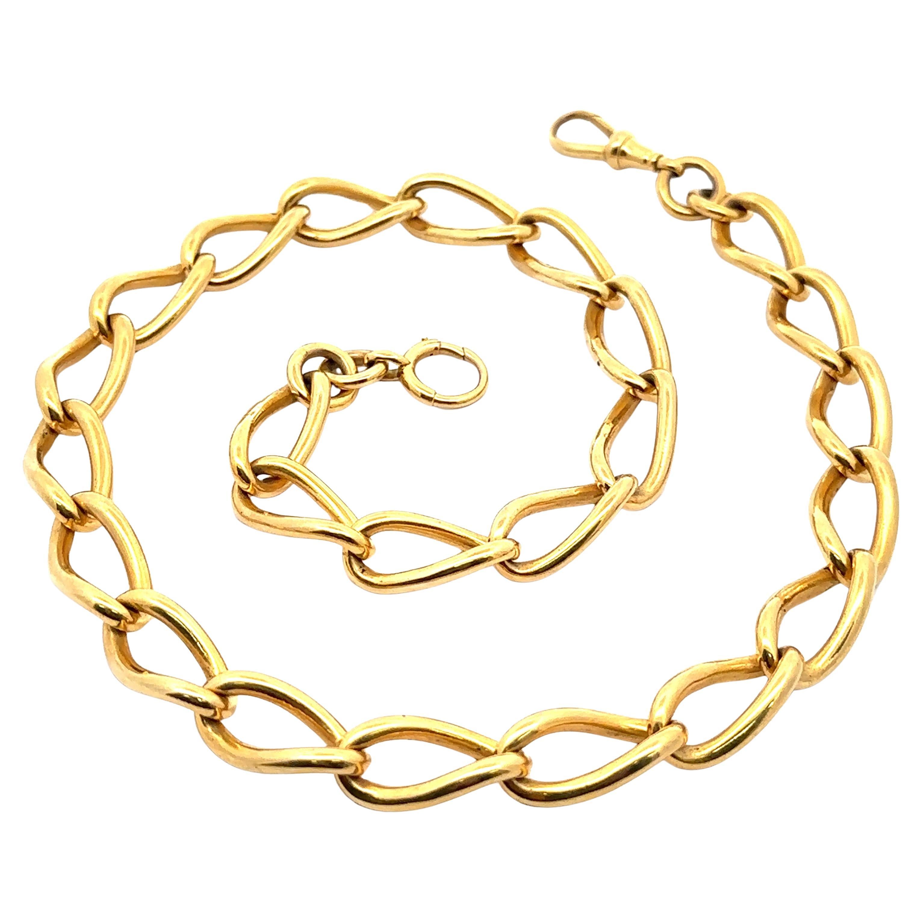 Collier anglais ancien en or 9ct avec chaîne ovale ouverte de 20", anneau à ressort et attache pour chien en vente