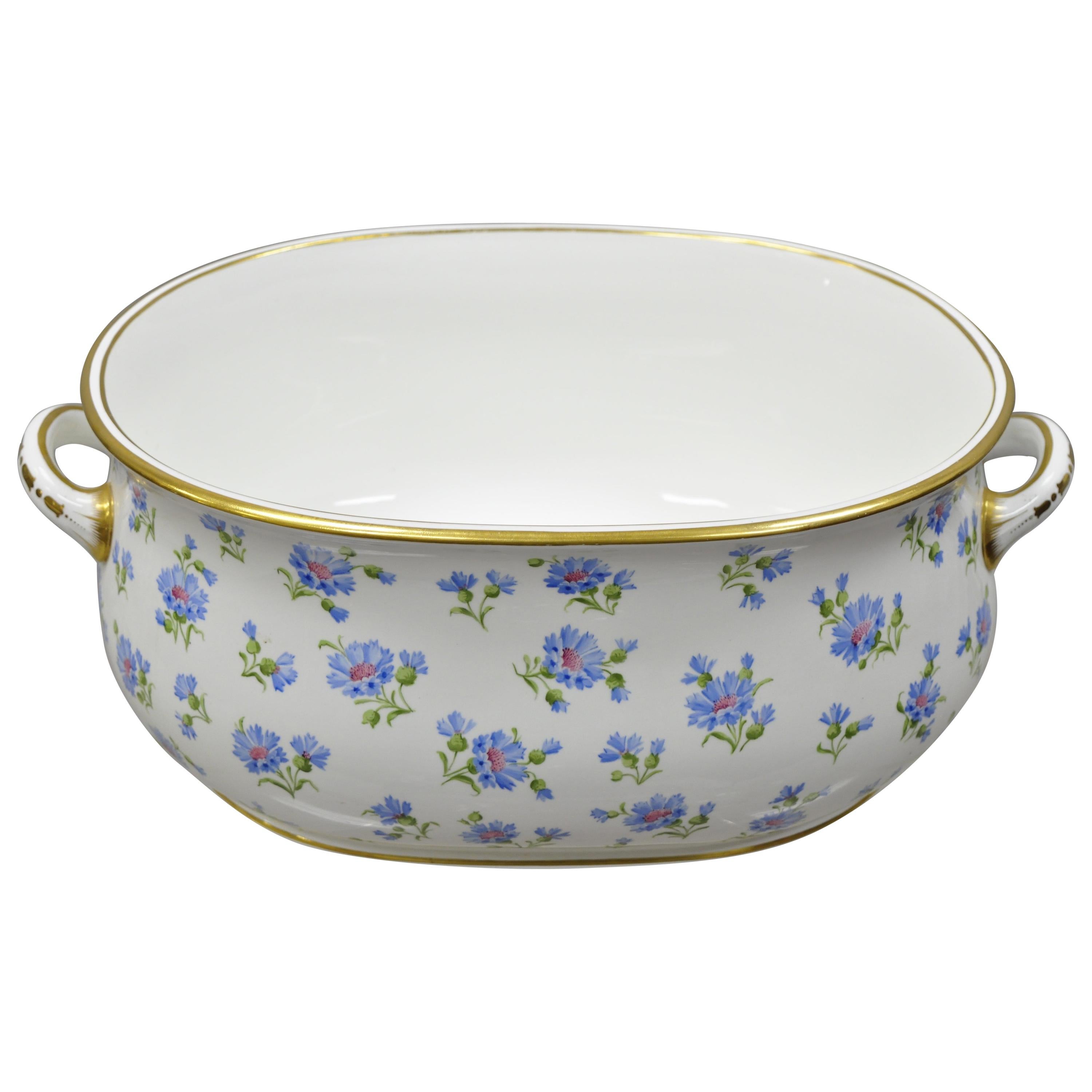 Antique English a.B. Daniell and Son Blue Flower Porcelain Foot Bath Basin For Sale