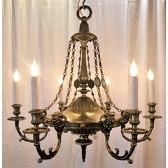 English Adam Design Classic Brass Fixture Chandelier with Wedgwood Insets