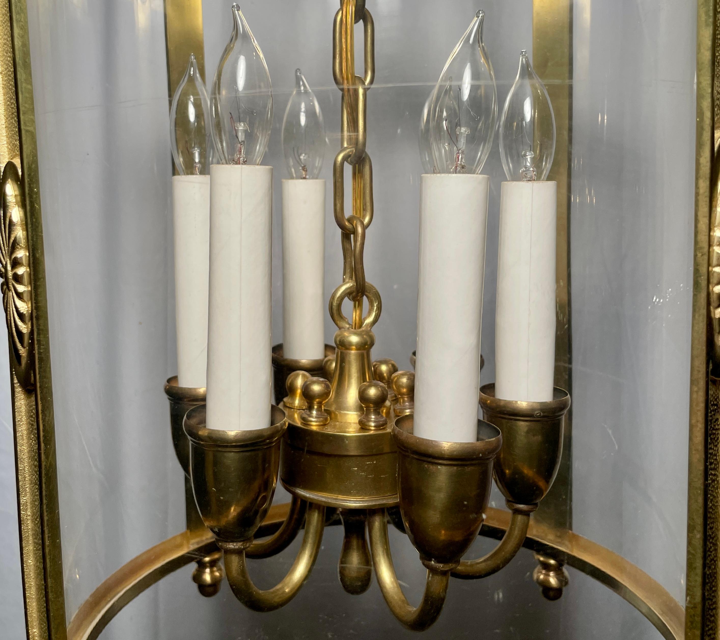 Antique English Adam Style Gold Bronze 6-Light Lantern, Circa 1920 For Sale 1