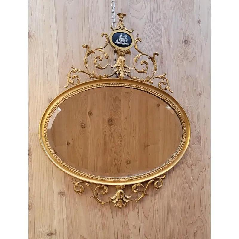 Adam Style Antique English Adam Wedgwood Style Gold Gilded Oval Wall Mirror