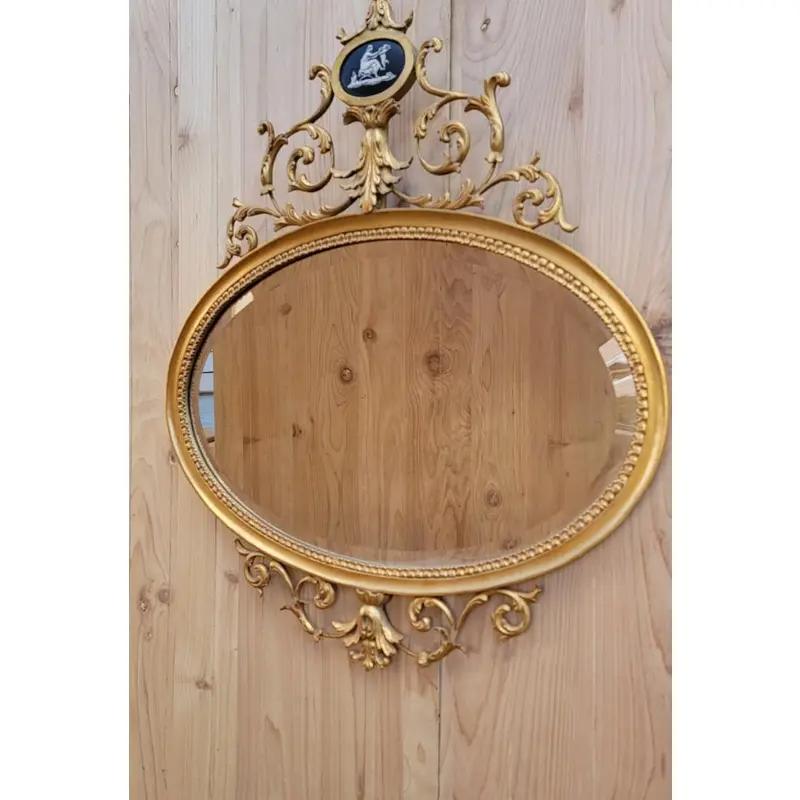 Hand-Crafted Antique English Adam Wedgwood Style Gold Gilded Oval Wall Mirror