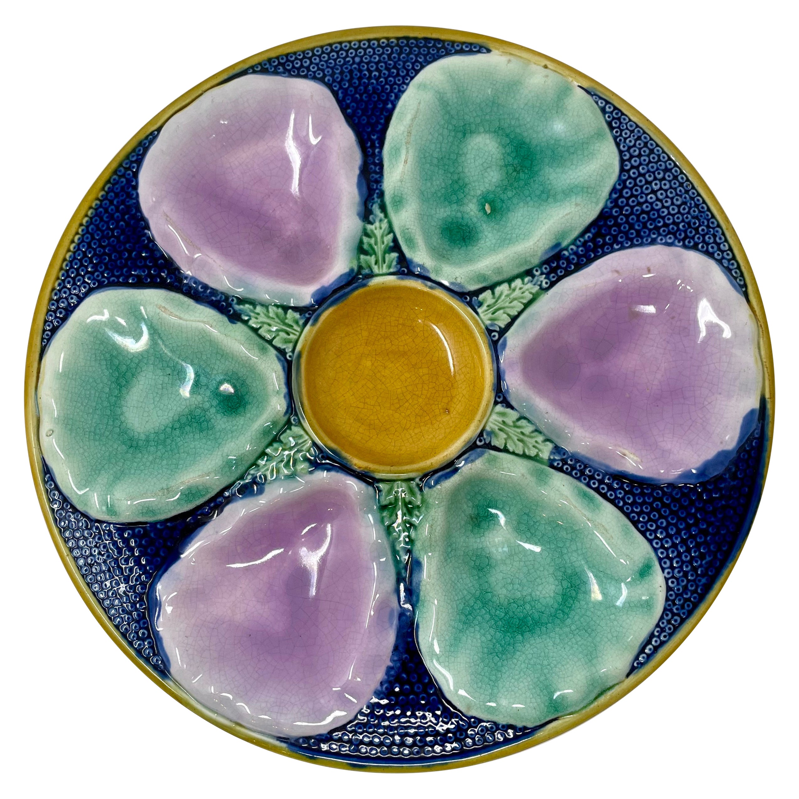 Antique English "Adams 
Bromley Co." Majolica Porcelain Oyster Plate circa 1880