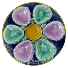 Antique English "Adams & Bromley Co." Majolica Porcelain Oyster Plate circa 1880