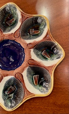 Antique English "Adams & Bromley" Majolica Porcelain Fish-Heads Oyster Plate