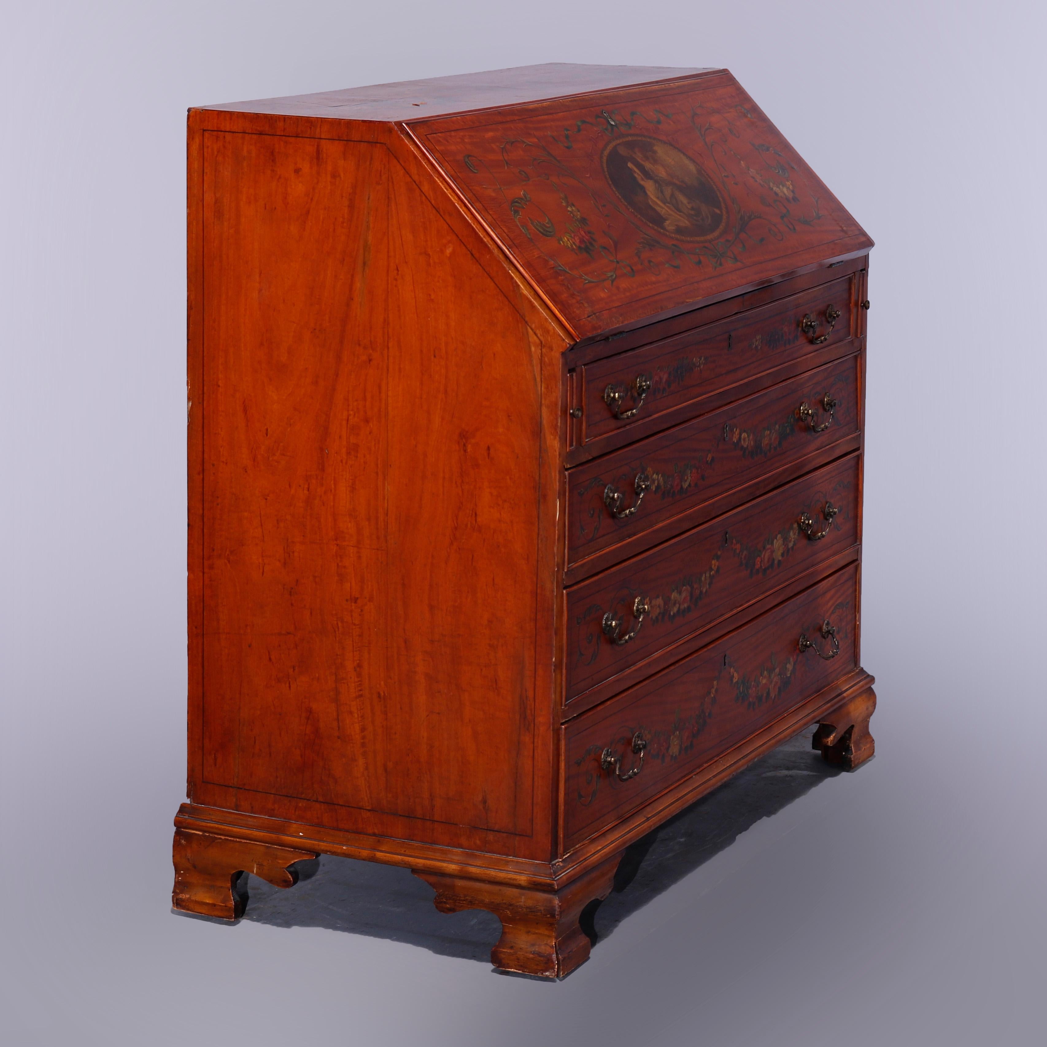 Antique English Adams Decorated Satinwood Drop-Front Desk, 18th-19th C 10