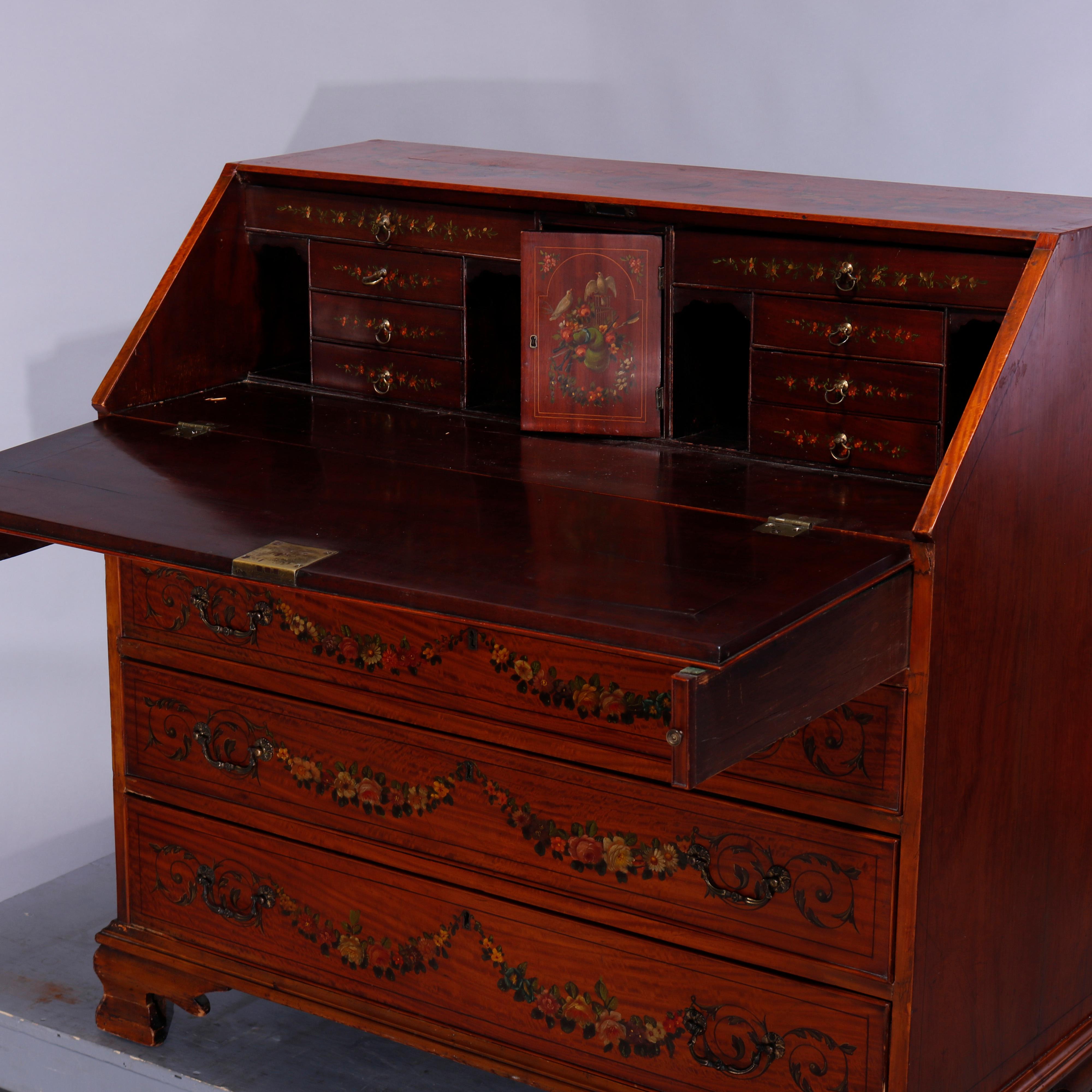 Wood Antique English Adams Decorated Satinwood Drop-Front Desk, 18th-19th C For Sale