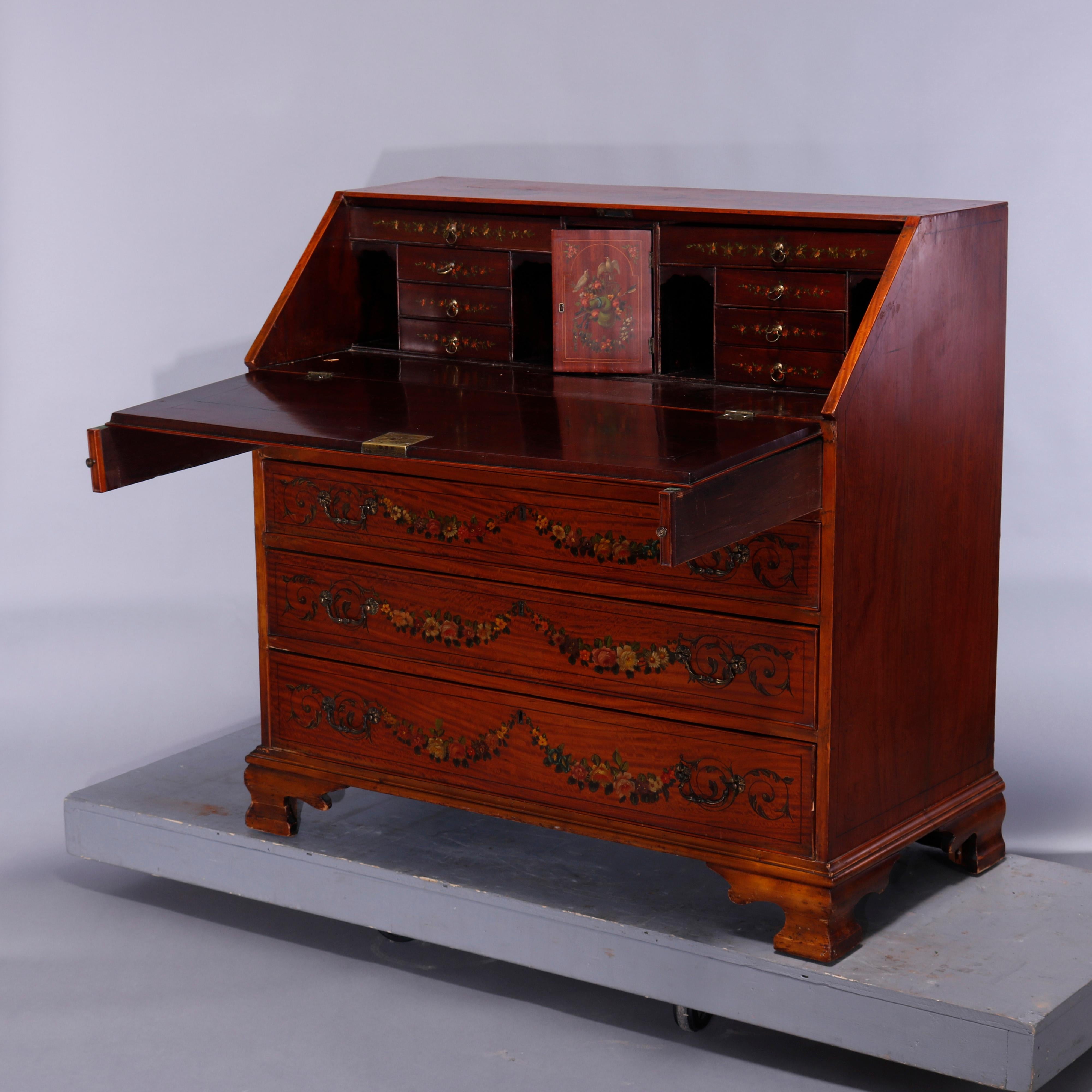 Antique English Adams Decorated Satinwood Drop-Front Desk, 18th-19th C For Sale 1