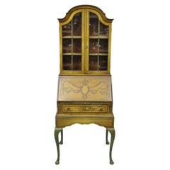 Antique English Adams Style Distress Hand Painted Narrow Secretary Writing Desk