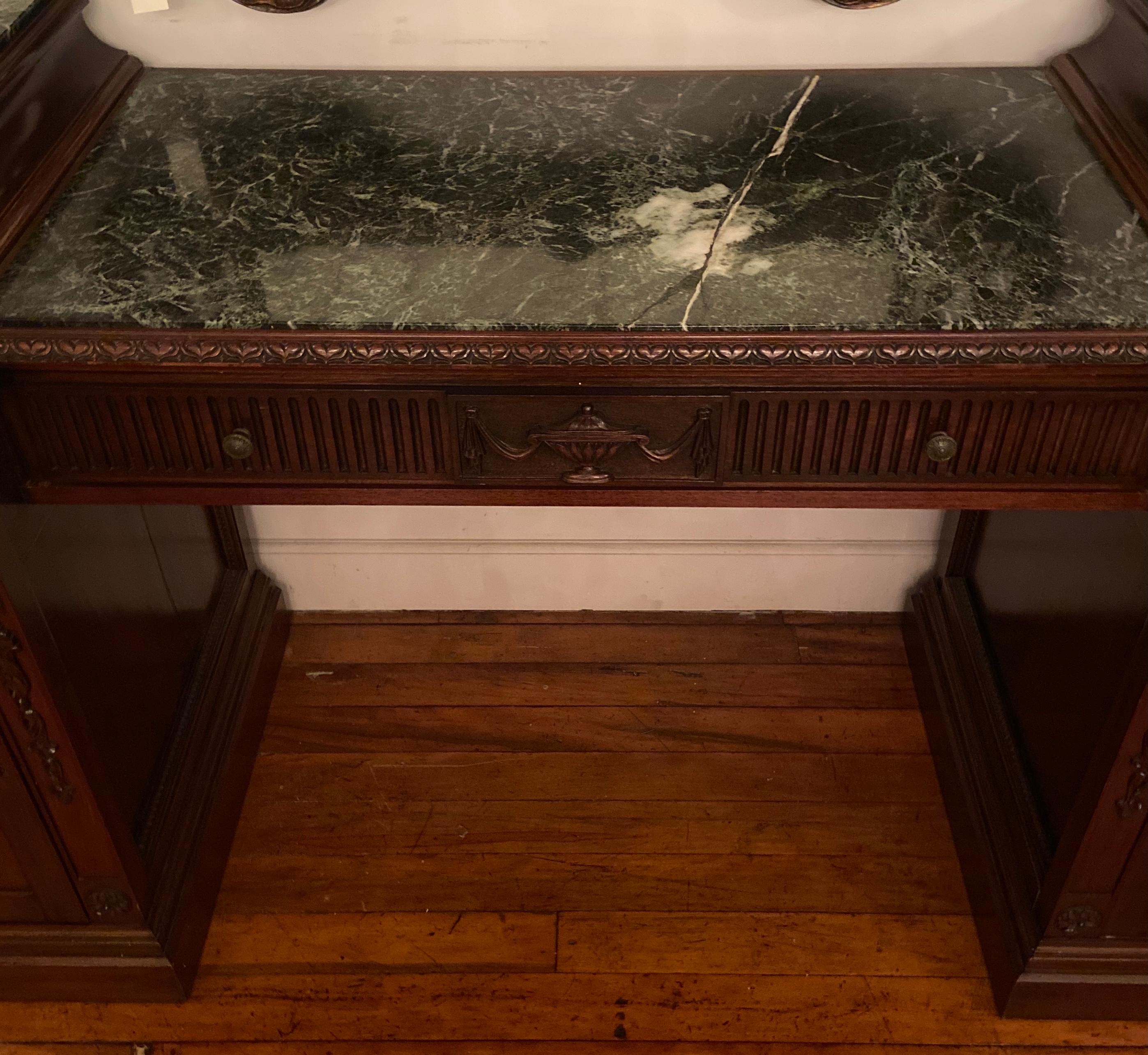 Antique English Adams Style Marble-Top Mahogany Sideboard, Circa 1900 In Good Condition In New Orleans, LA