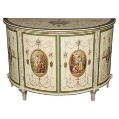 Antique English Adams Style White Painted Demilune Commode