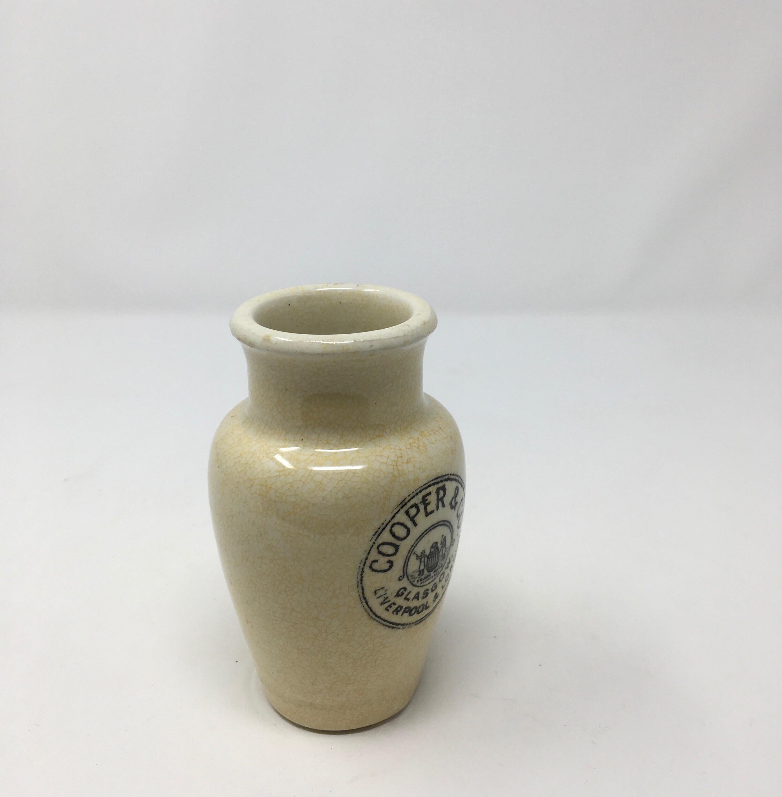 Antique English Advertising Cream Pot, Cooper & Co. Glasgow, Liverpool & London In Good Condition In Houston, TX