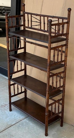 Antique English Aesthetic Movement Burnt Bamboo Bookshelf / Etagere / Shelf
