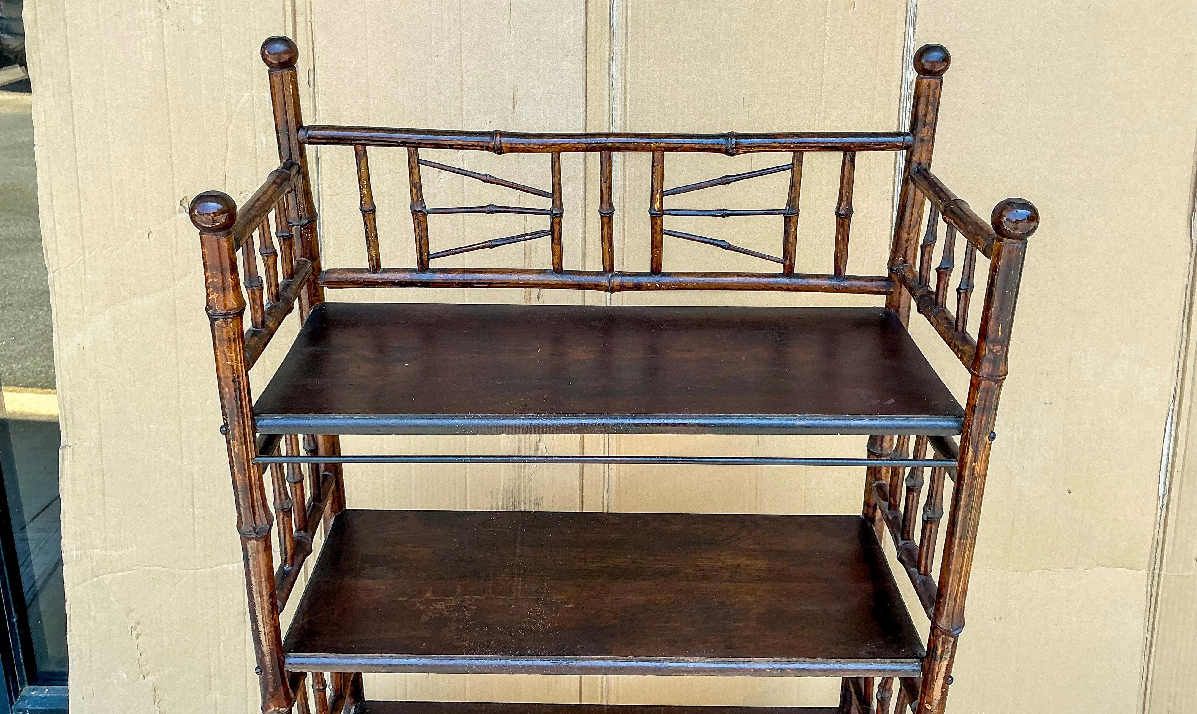Antique English Aesthetic Movement Burnt Bamboo Bookshelf / Etagere / Shelf In Good Condition In Kennesaw, GA