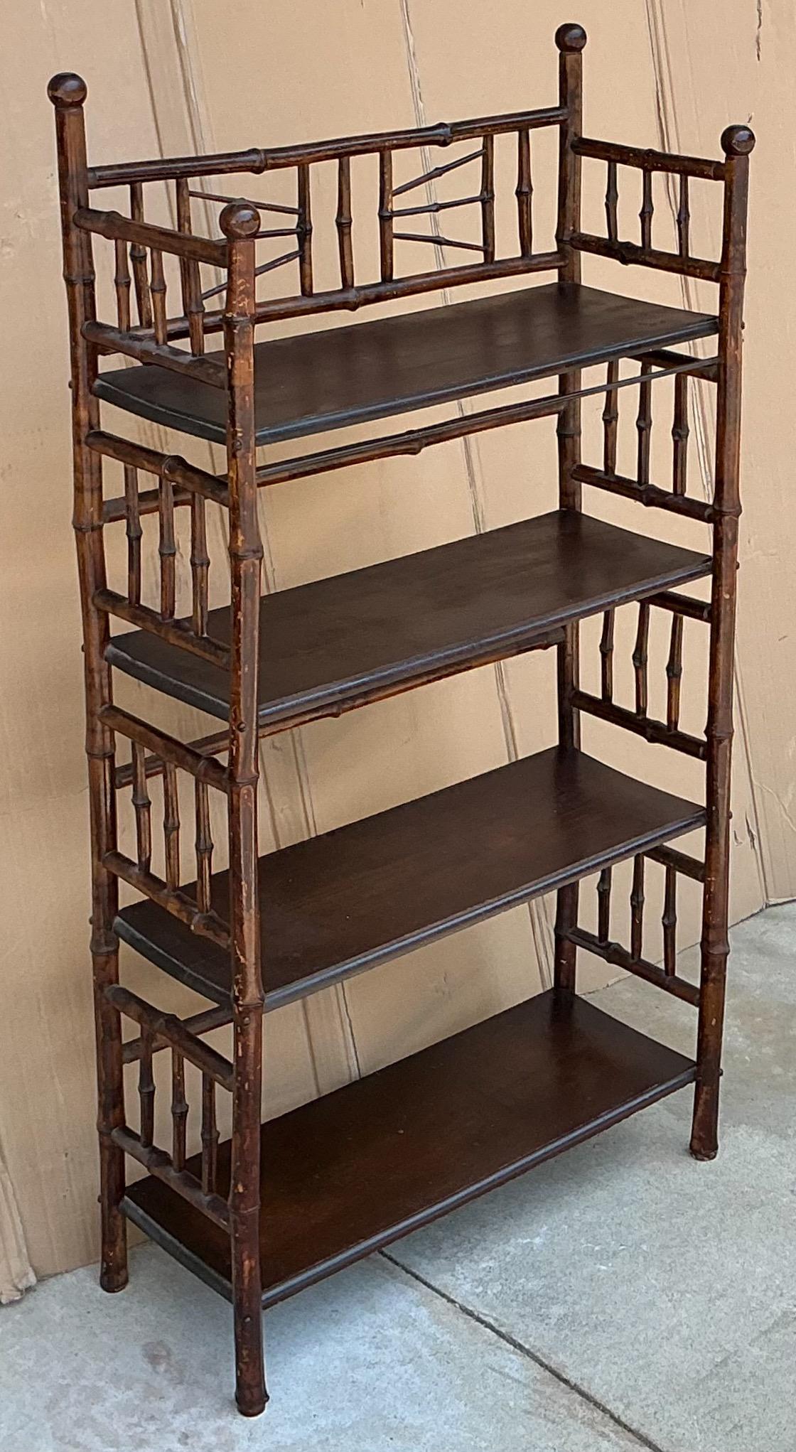 Antique English Aesthetic Movement Burnt Bamboo Bookshelf / Etagere / Shelf 1