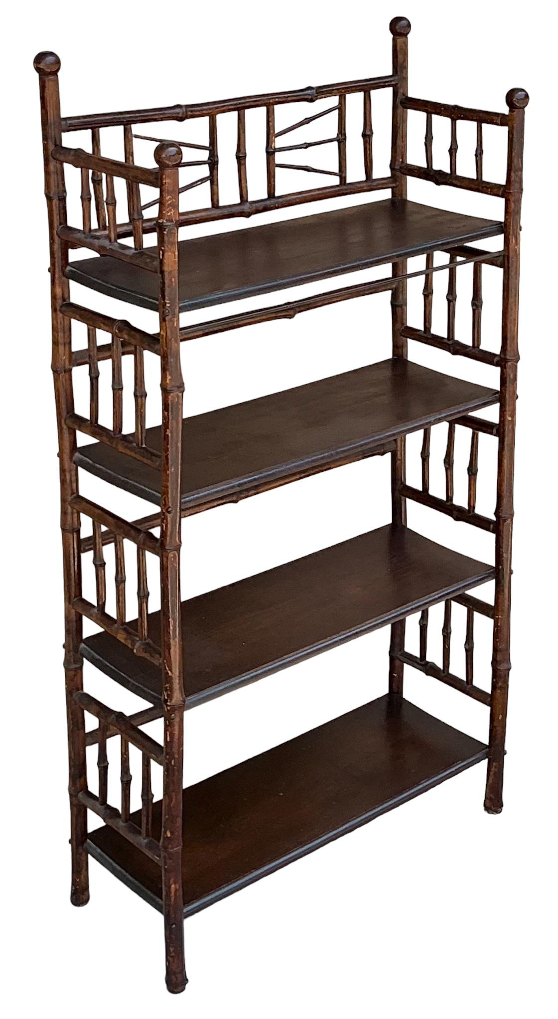 Antique English Aesthetic Movement Burnt Bamboo Bookshelf / Etagere / Shelf 2