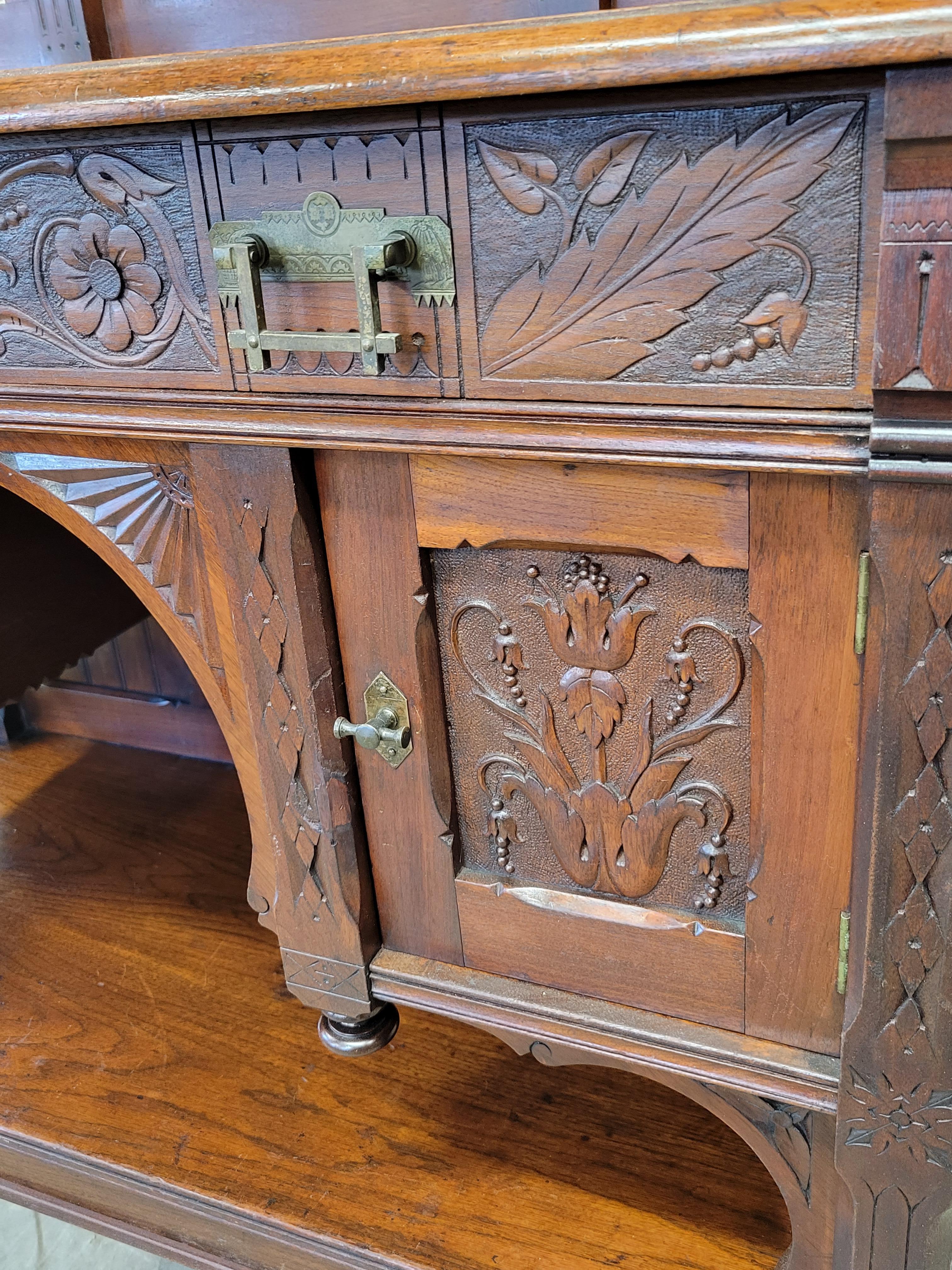 Antique English Aesthetic Movement Walnut, Marble and Minton Tile Sideboard 5