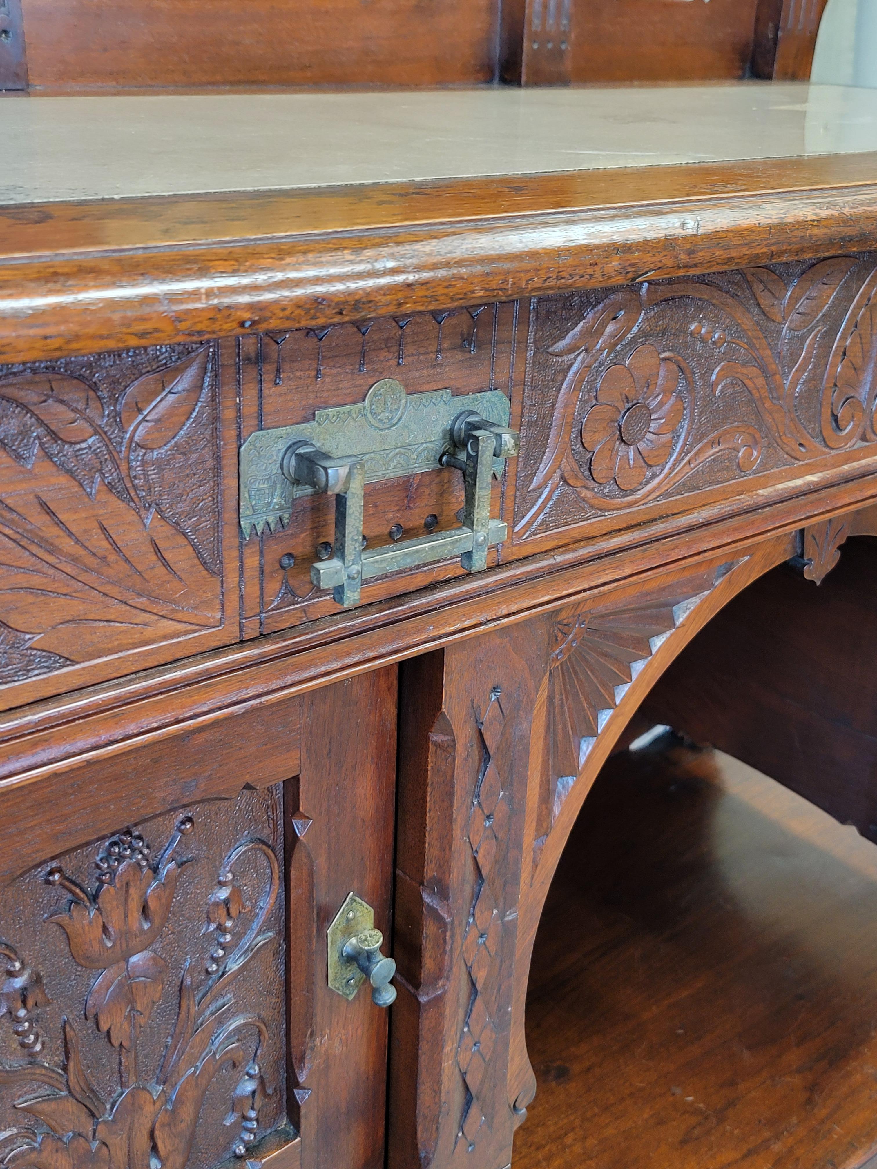 Antique English Aesthetic Movement Walnut, Marble and Minton Tile Sideboard For Sale 8