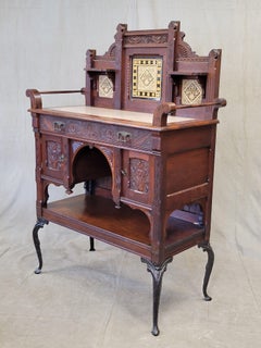 Antique English Aesthetic Movement Walnut, Marble and Minton Tile Sideboard