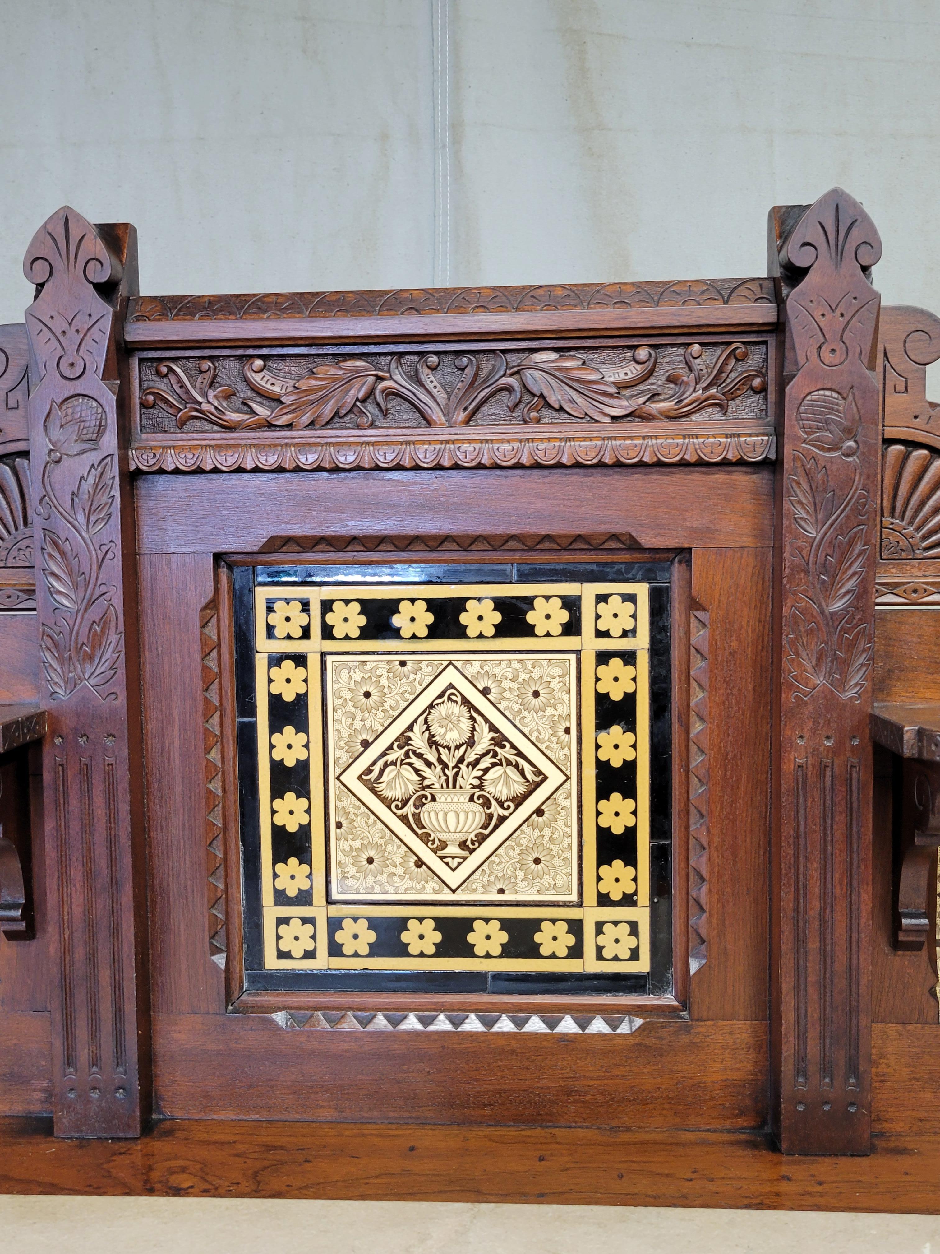 20th Century Antique English Aesthetic Movement Walnut, Marble and Minton Tile Sideboard For Sale