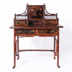 Antique English Aesthetics Movement Bamboo and Lacquer Desk