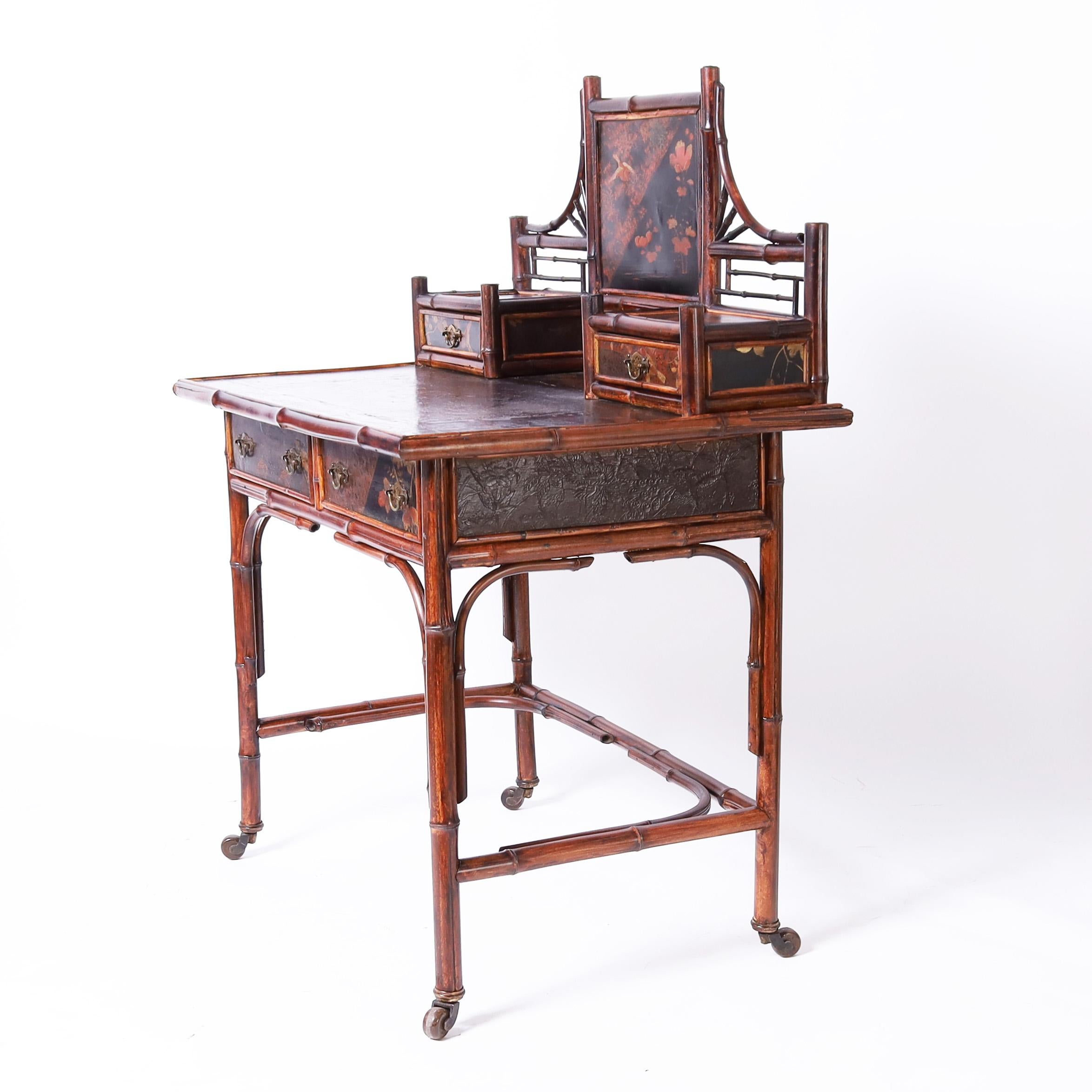 Aesthetic Movement Antique English Aesthetics Movement Bamboo and Lacquer Desk For Sale
