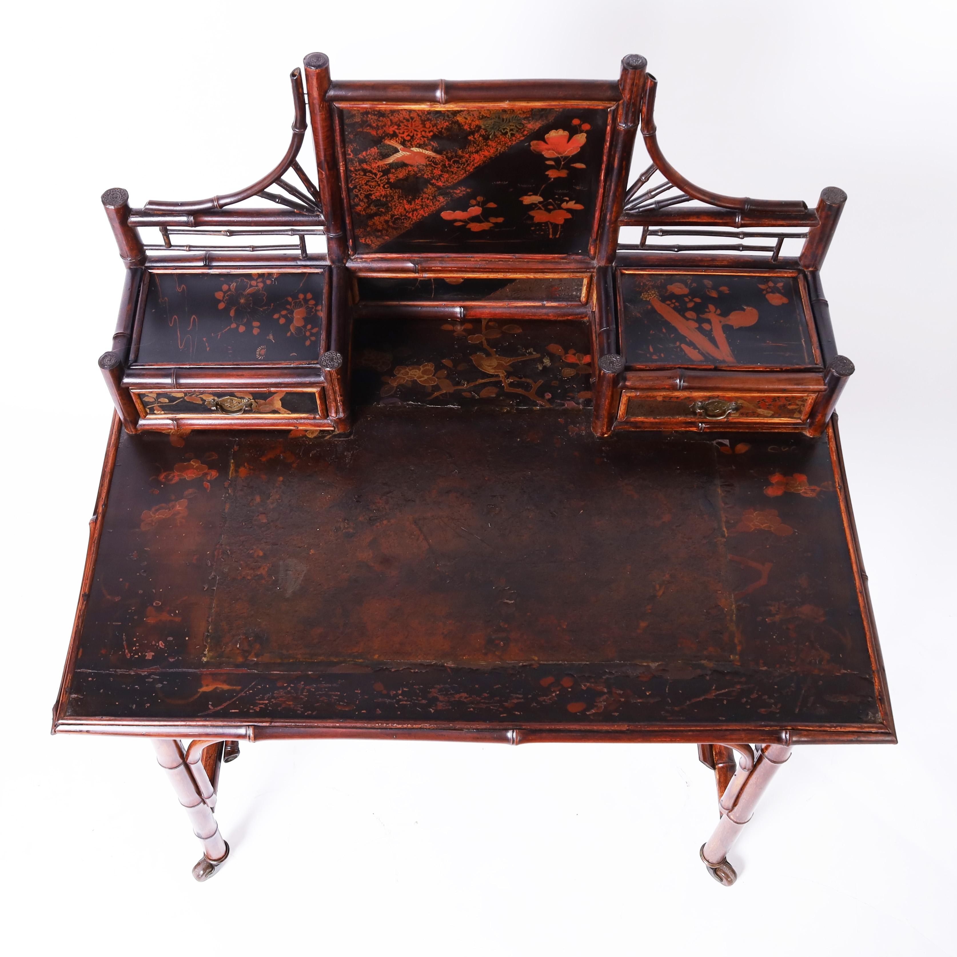 Hand-Crafted Antique English Aesthetics Movement Bamboo and Lacquer Desk For Sale