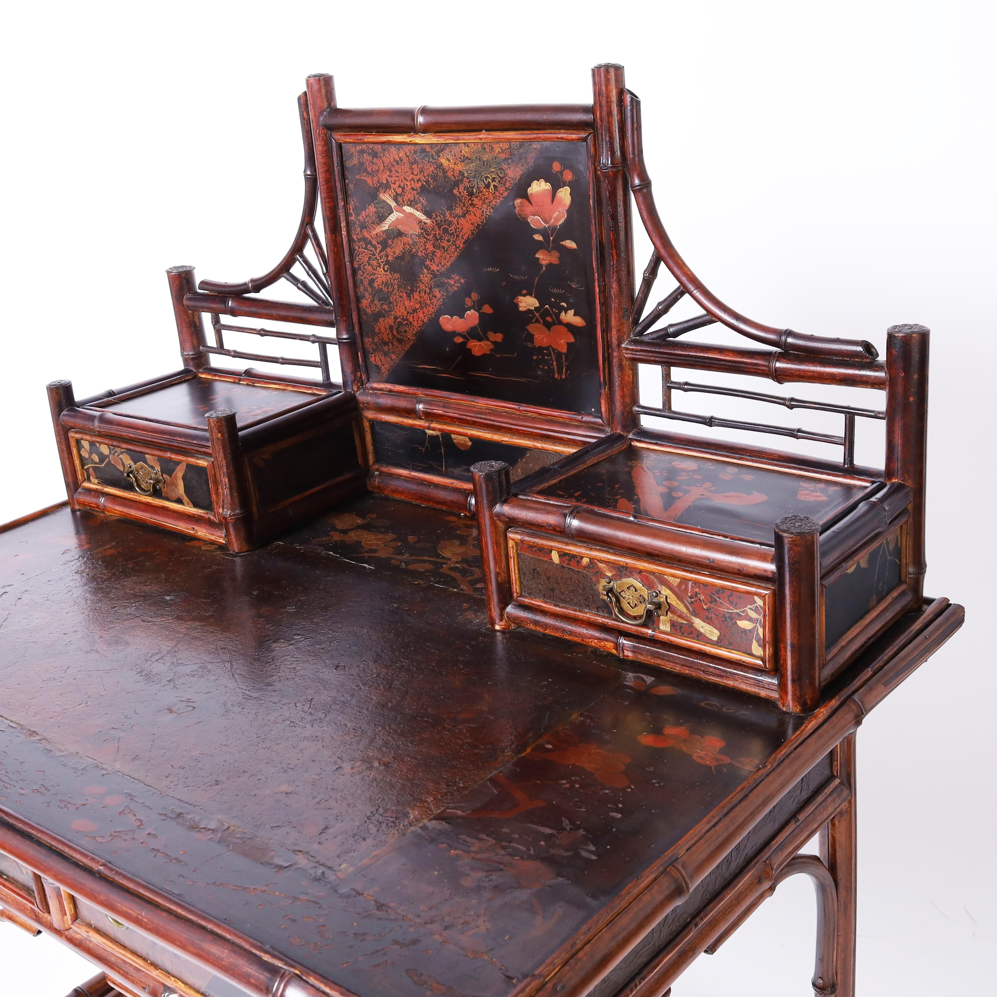 Antique English Aesthetics Movement Bamboo and Lacquer Desk In Good Condition For Sale In Palm Beach, FL