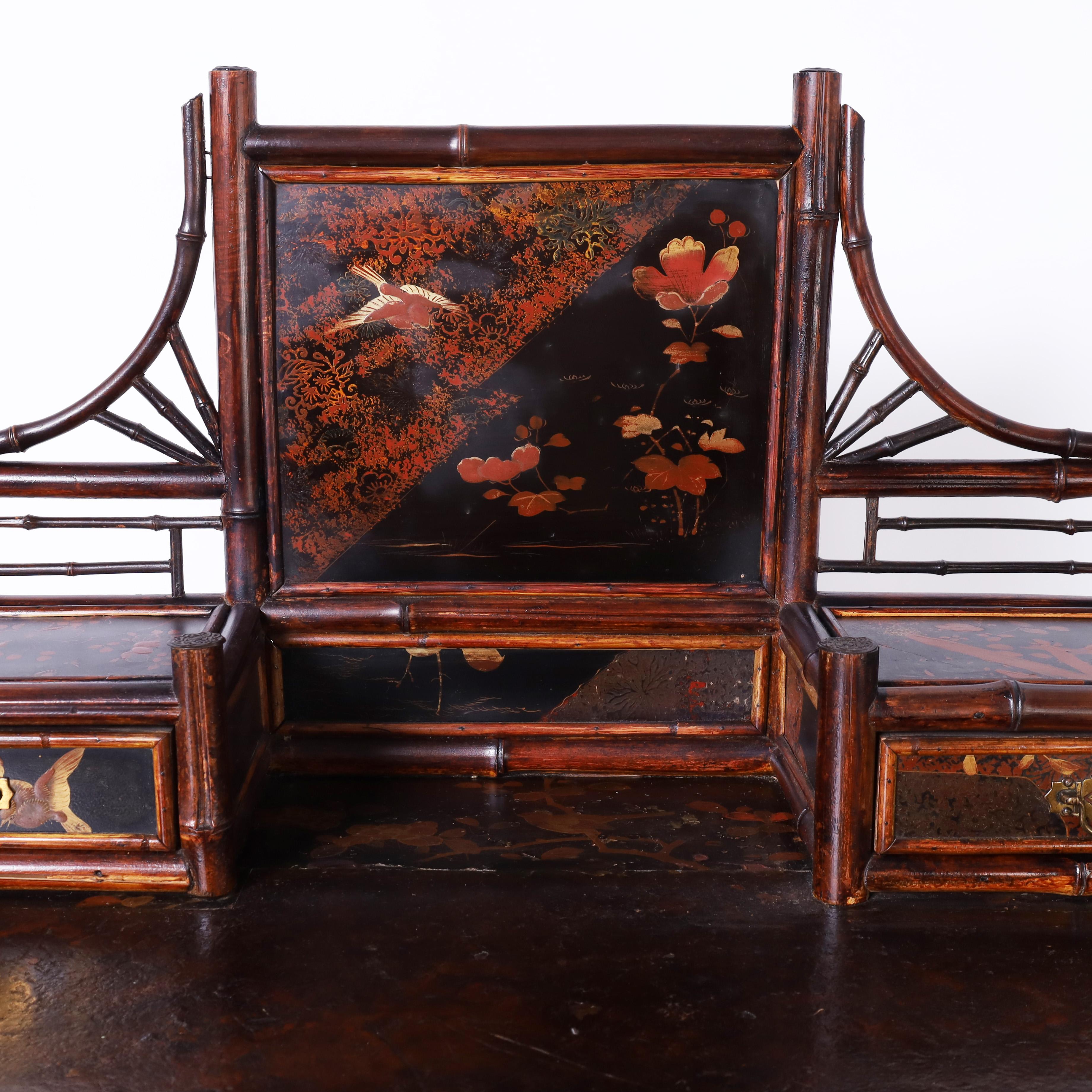 19th Century Antique English Aesthetics Movement Bamboo and Lacquer Desk For Sale