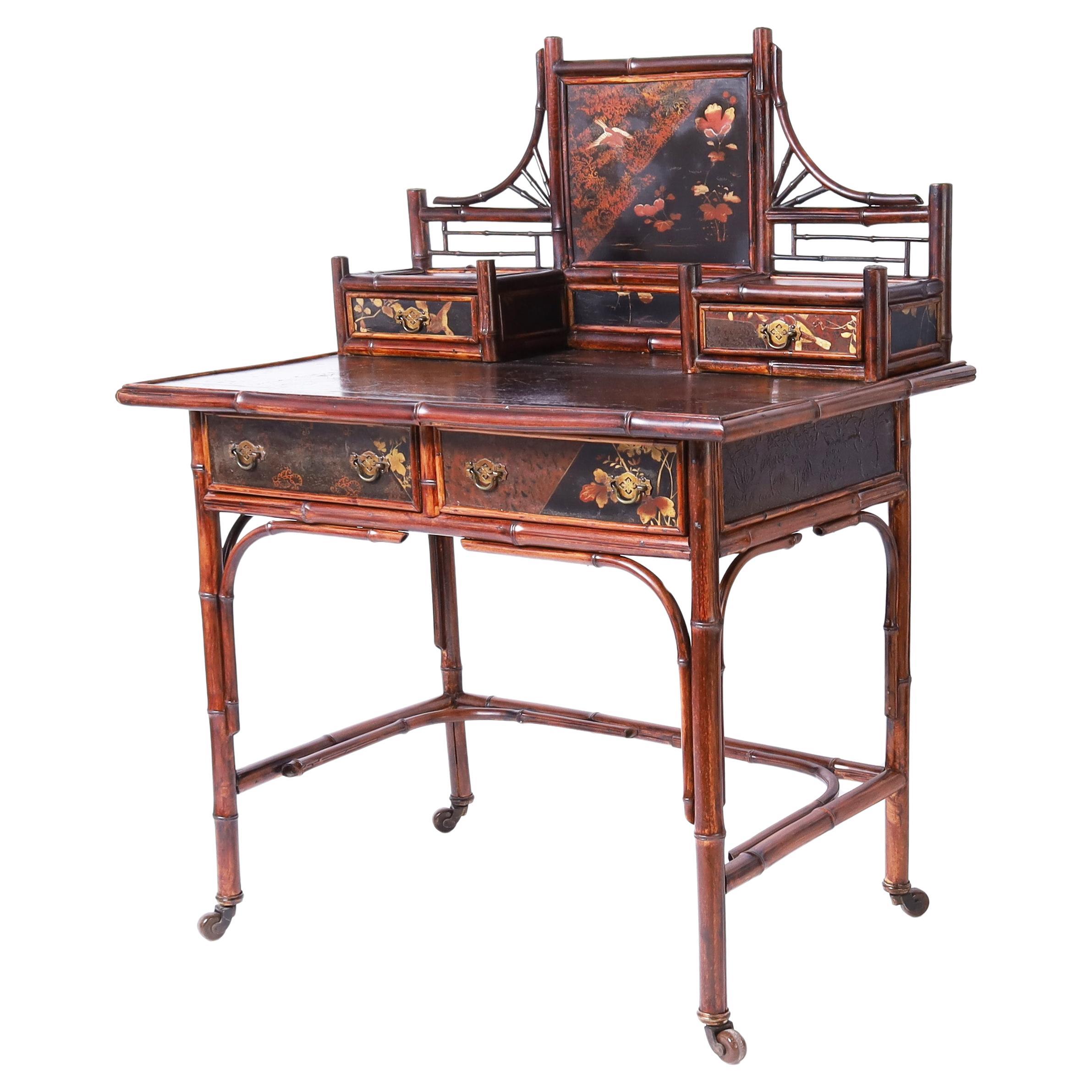 Antique English Aesthetics Movement Bamboo and Lacquer Desk For Sale