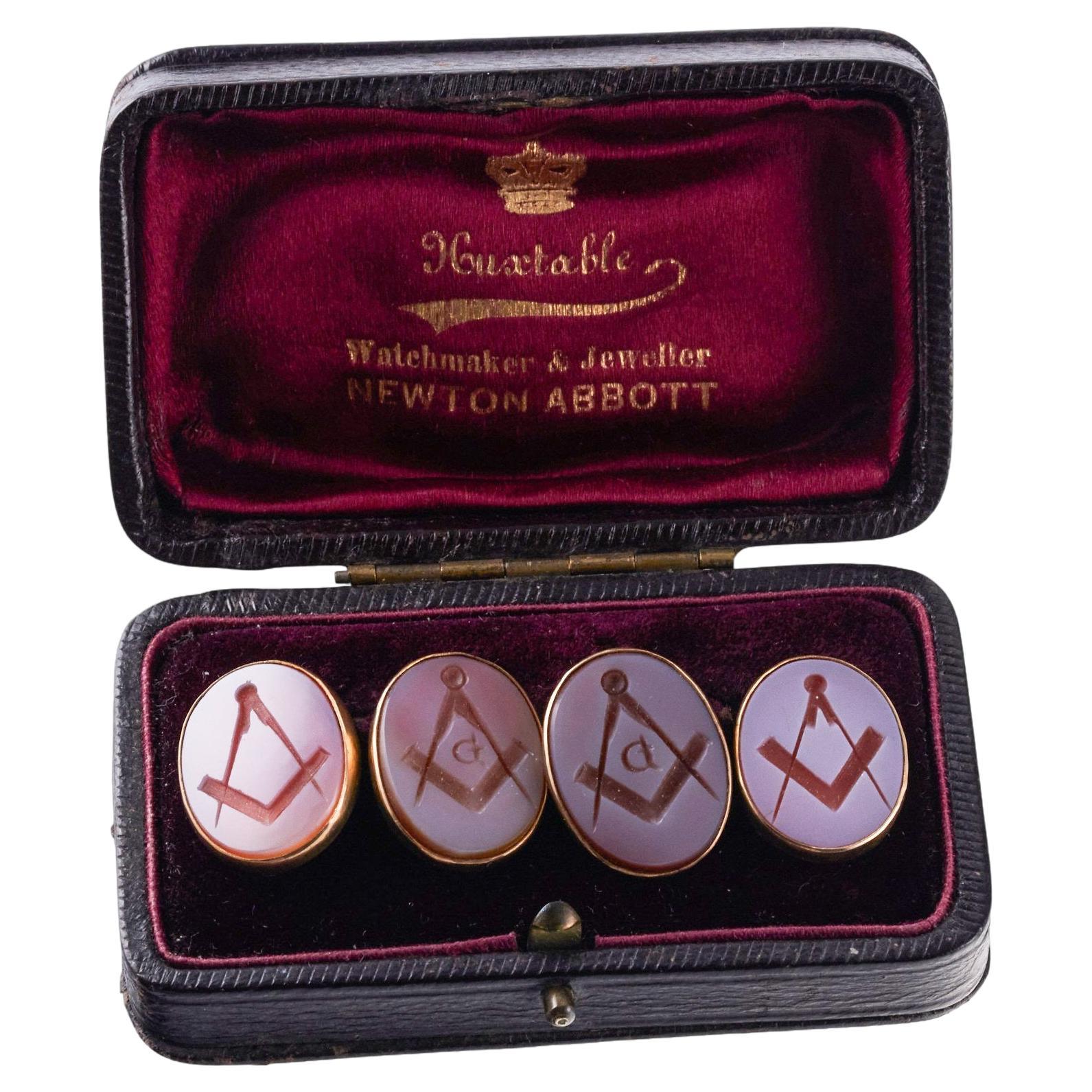 Antique English Agate Intaglio Masonic Gold Cufflinks For Sale